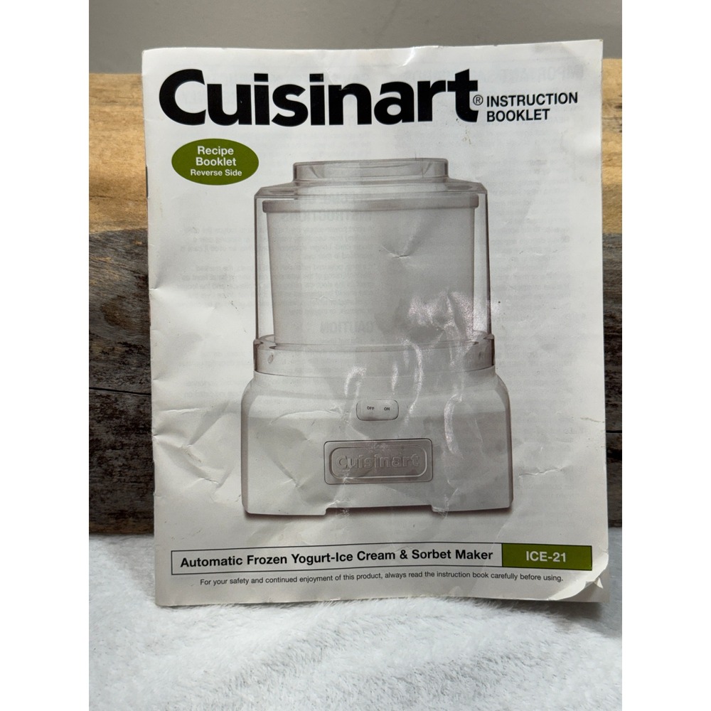 Cuisinart ICE-21 Instruction Booklet and Recipe Guide Manual Replacement